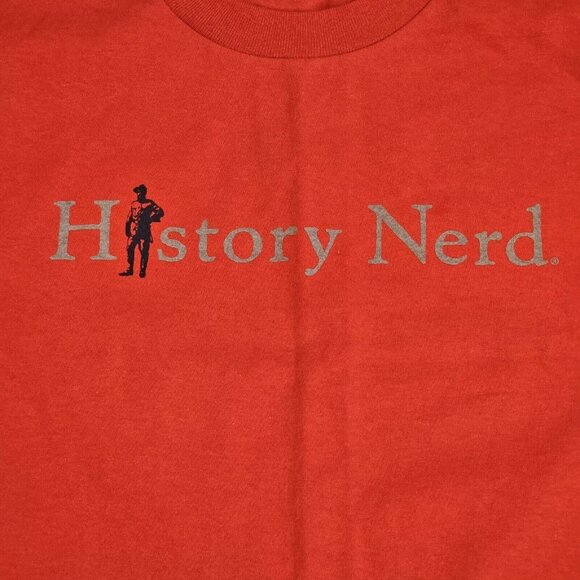 Vintage 90s History Nerd Embroidered Tshirt Red Mens Size‎ Medium USA Cotton - Picture 2 of 7
